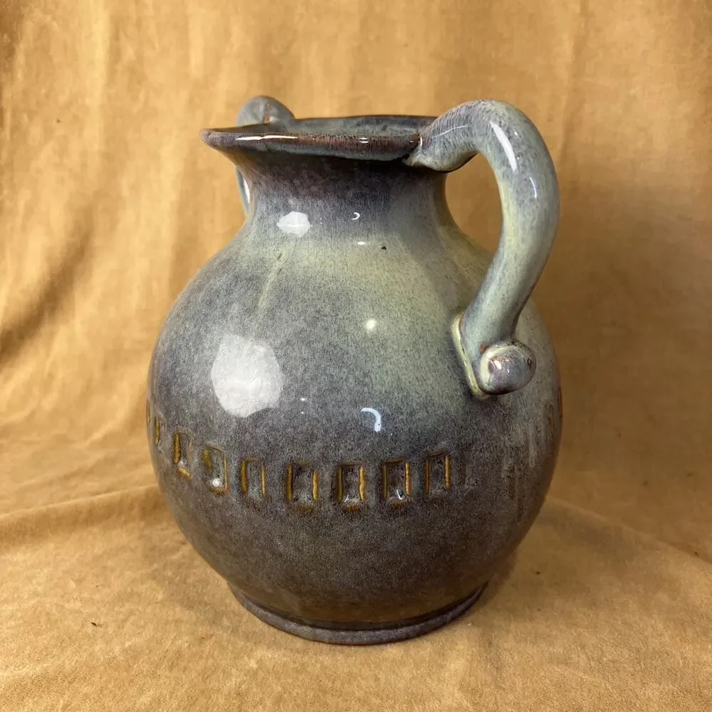 Creative Co-Op Stoneware Vase Two Handles‎ Blue Glaze 9 In
